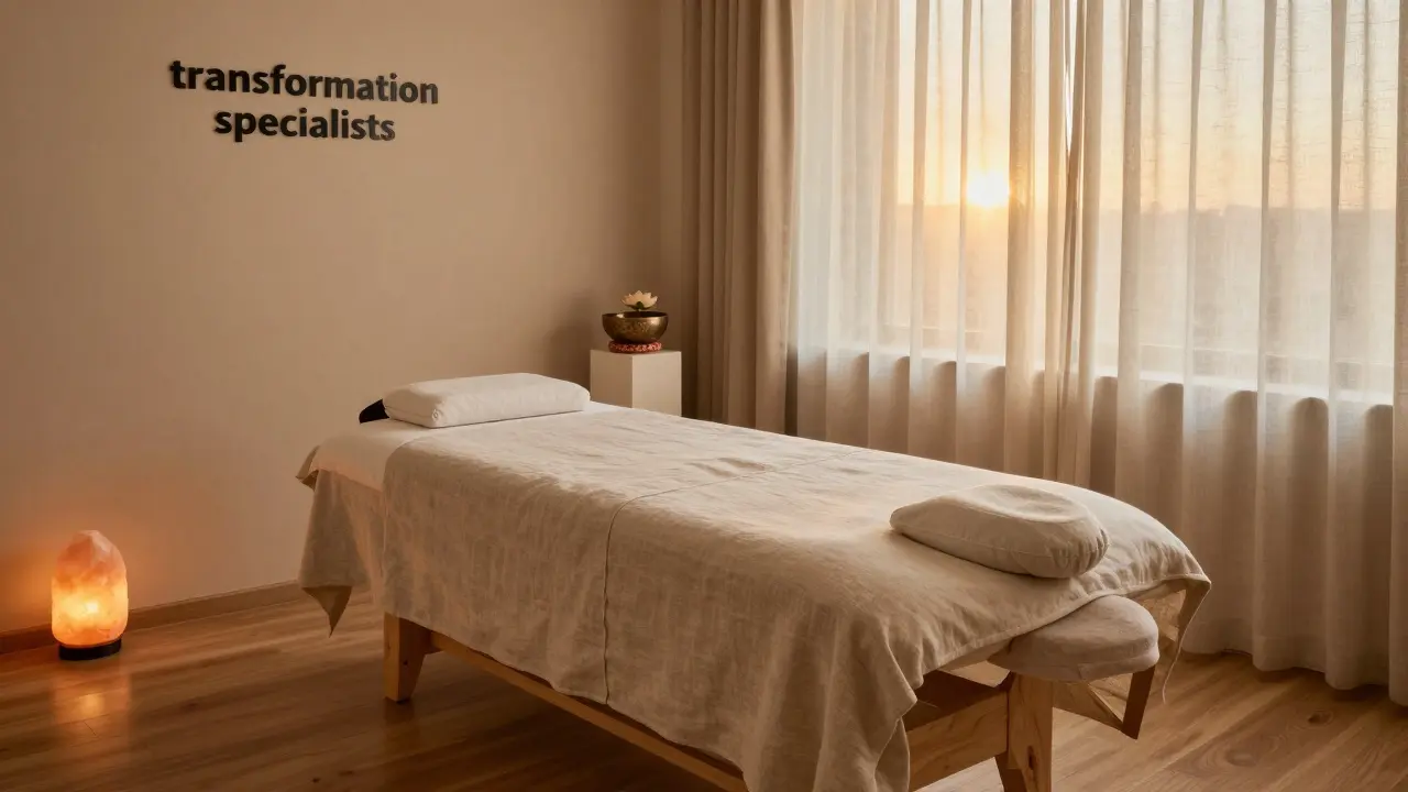 Klidný a luxusní interiér moderního studia pro tantrickou terapii.