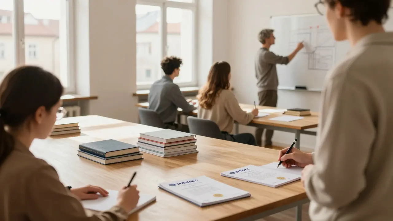 Profesionální učebna s certifikáty a materiály pro akreditovaný kurz masáže